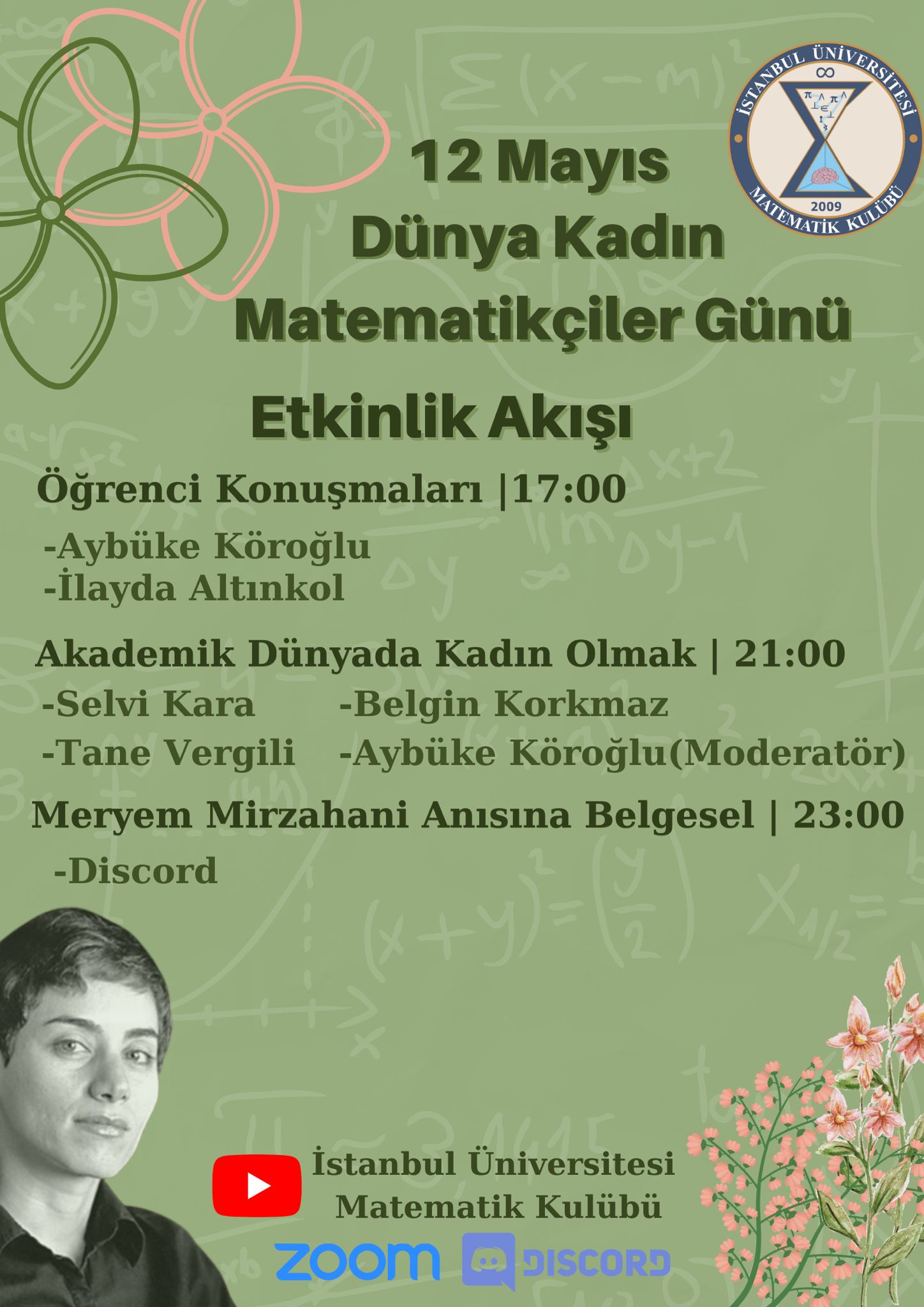 12 Mayıs Dünya Kadın Matematikçiler Günü etkinlik akışı.