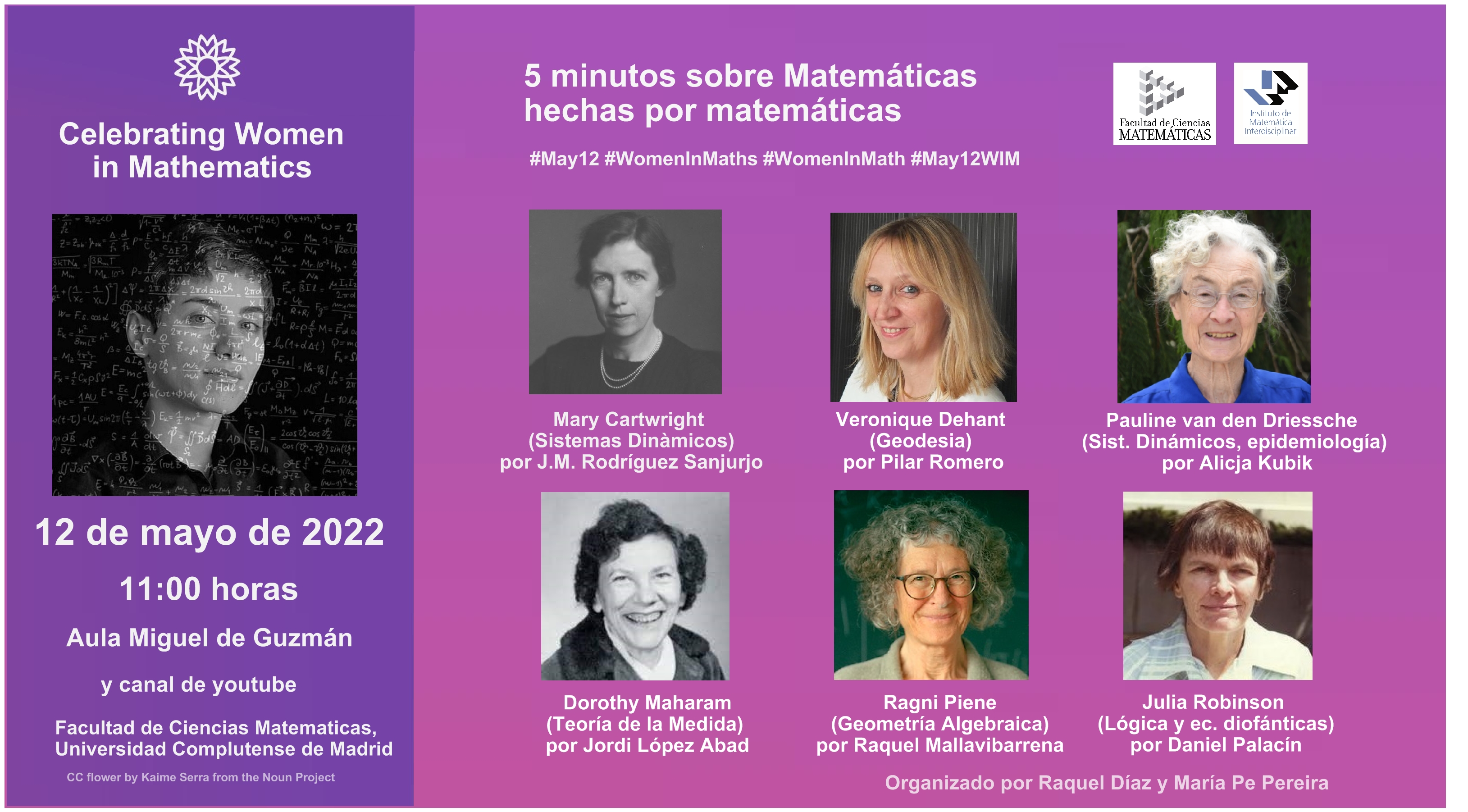 Poster with the photographs of the six women whose works will be briefly explained in the small talks.