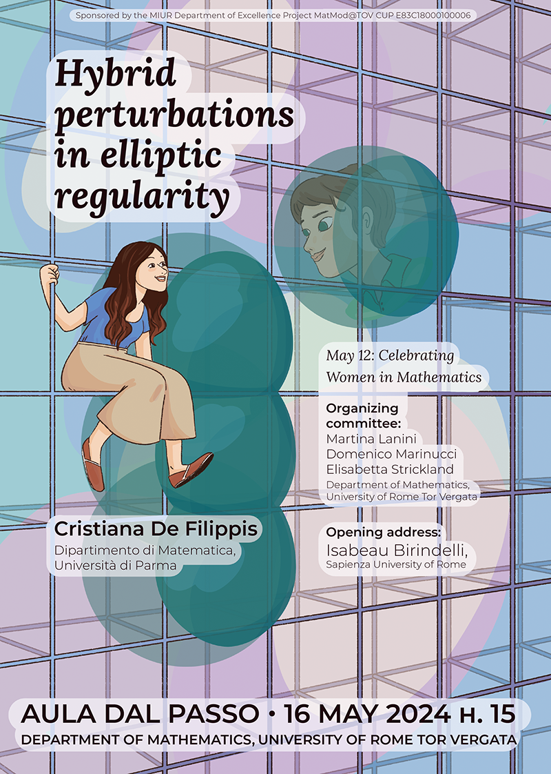 The image which for unknown reason couldn't.t be uploaded contains a drawing of the speaker Cristiana de Filippis with a portrait of Maryam Mirzakhani