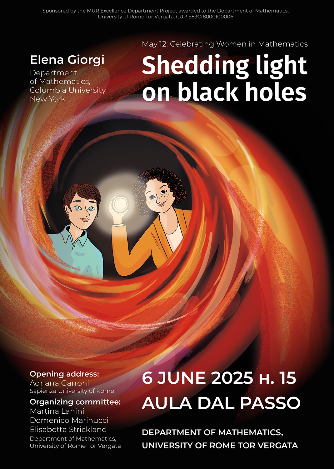 a portrait of Elena Giorgi and Maryam Mirzakhani in a Black Hole