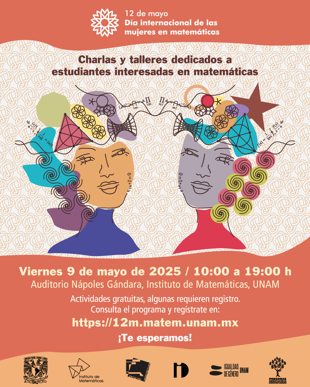 cartel promocional con rostros de dos mujeres y símbolos matemáticos