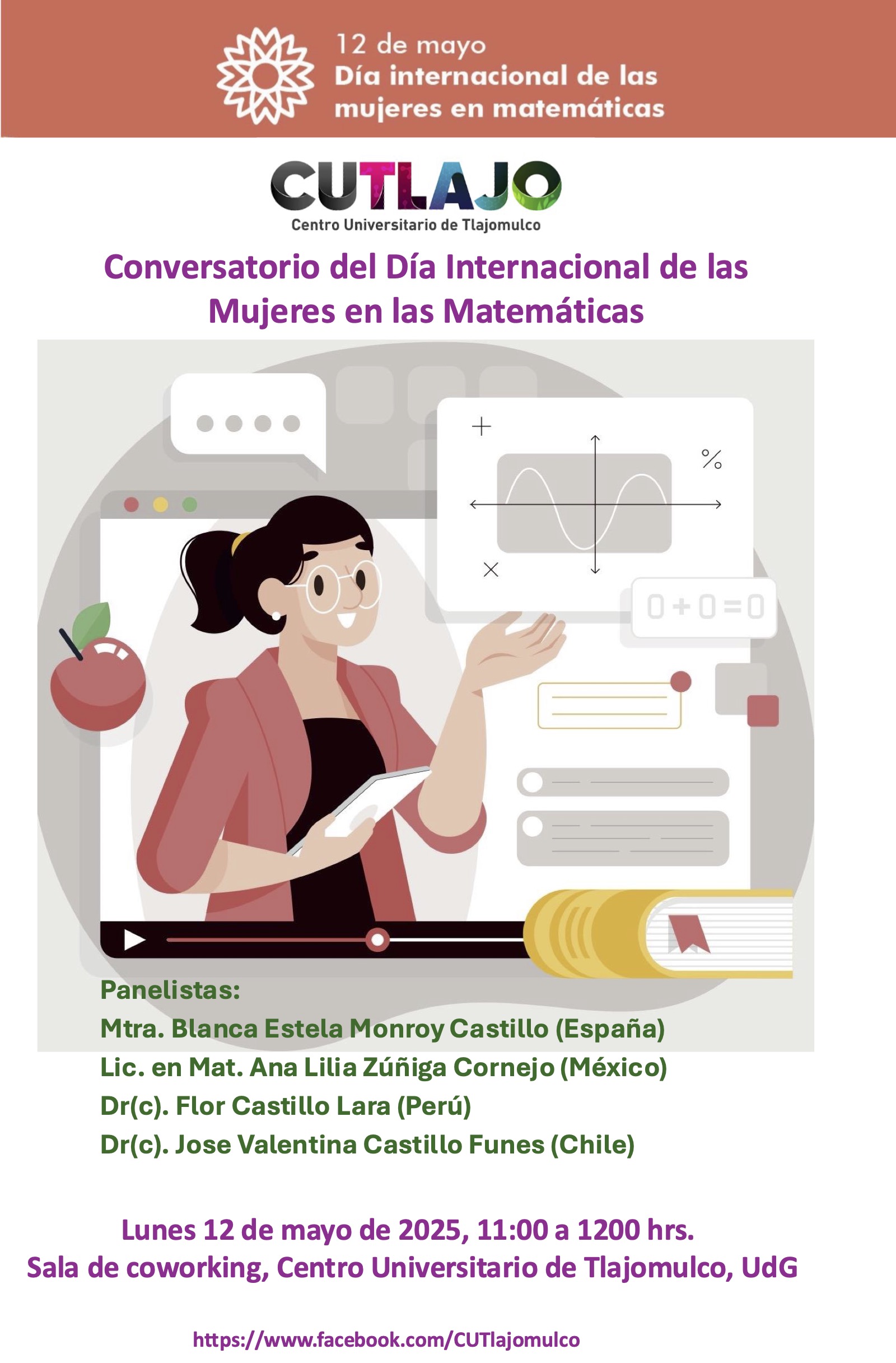 Conversatorio del Día Internacional de las Mujeres en las Matemáticas, Lunes 12 de mayo de 2025, 11:00 a 1200 hrs 
